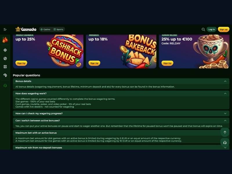 Bonos Casinacho Casino (Nacho Casino) para jugadores españoles: bono de bienvenida, cashback y cómo funcionan todas las promociones